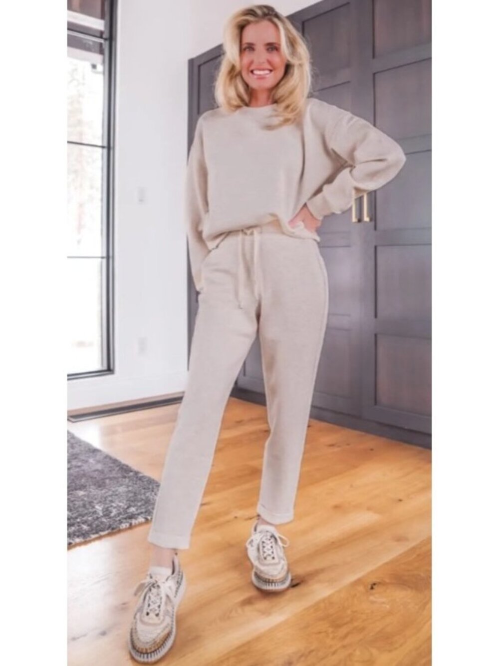 NEW Spanx Air Essentials Tapered Pants & Crewneck Sweatshirt Oatmeal Heather Set